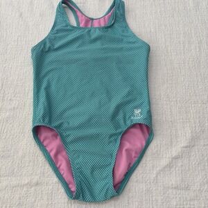TYR DuraFast Lite Youth Plaid Maxfit‎ 1pc Swimsuit Teal Gingham Girls Size 14